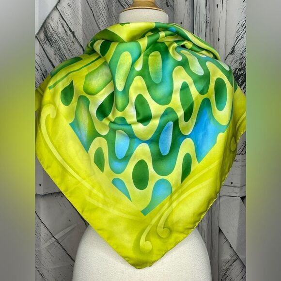 Floral Scarf Square Italy Blue Yellow - Picture 4 of 7